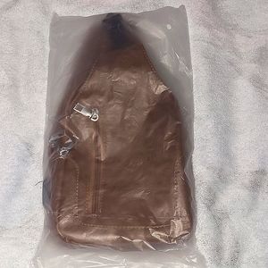 Leather Sling Bag Shoulder Pack, Brown, Size in inches 13.4(H) x 3.1(W) x 6.7(L)